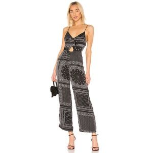 Superdown Wendy Paisley BLUE Satin Wide Leg Jumpsuit, Blue Paisley, SMALL, NWOT